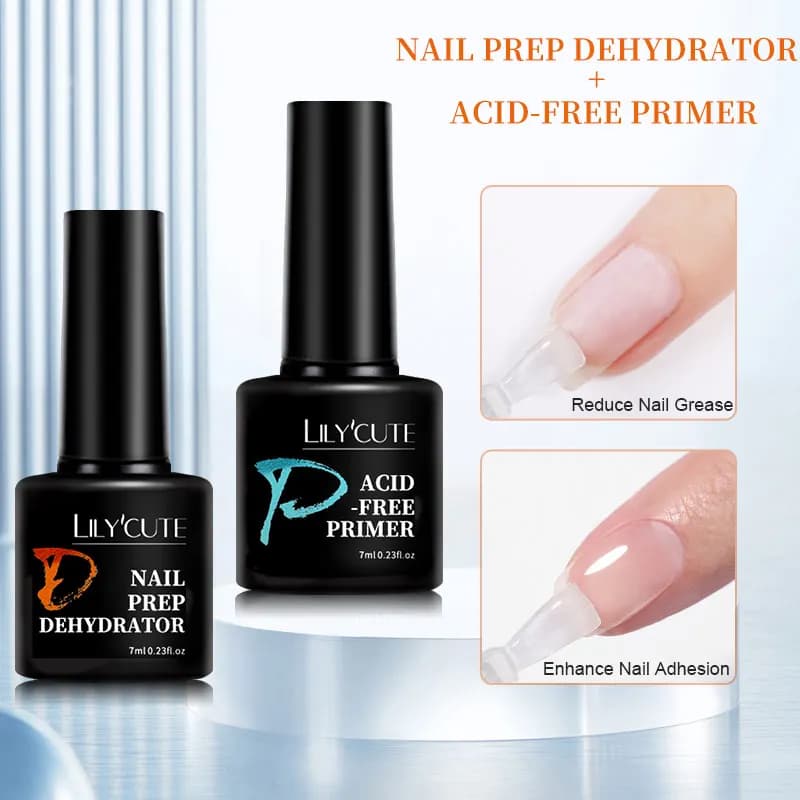 LILYCUTE 2 pz. 7ml Primer e Disidratante Unghie Senza Lampada, Asciugatura Rapida, Lunga Durata, Delicato, Funzionale per Nail Art e Manicure