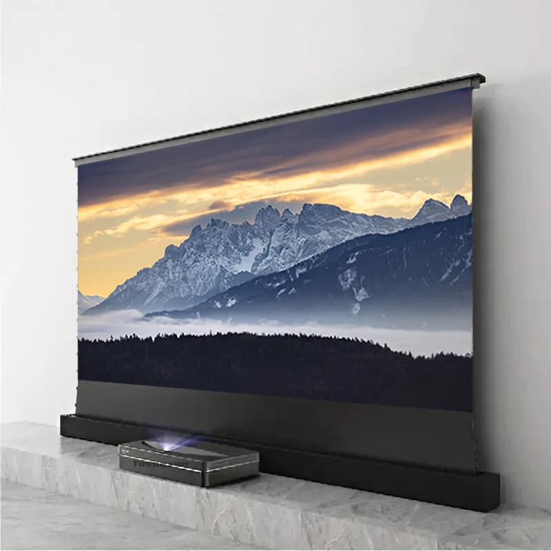 16:9 Schermo per proiettore CLR in aumento da pavimento elettrico 92 pollici ALR Luce ambientale che rifiuta motorizzata Pull Up per TV laser UST 3D 4K 8K