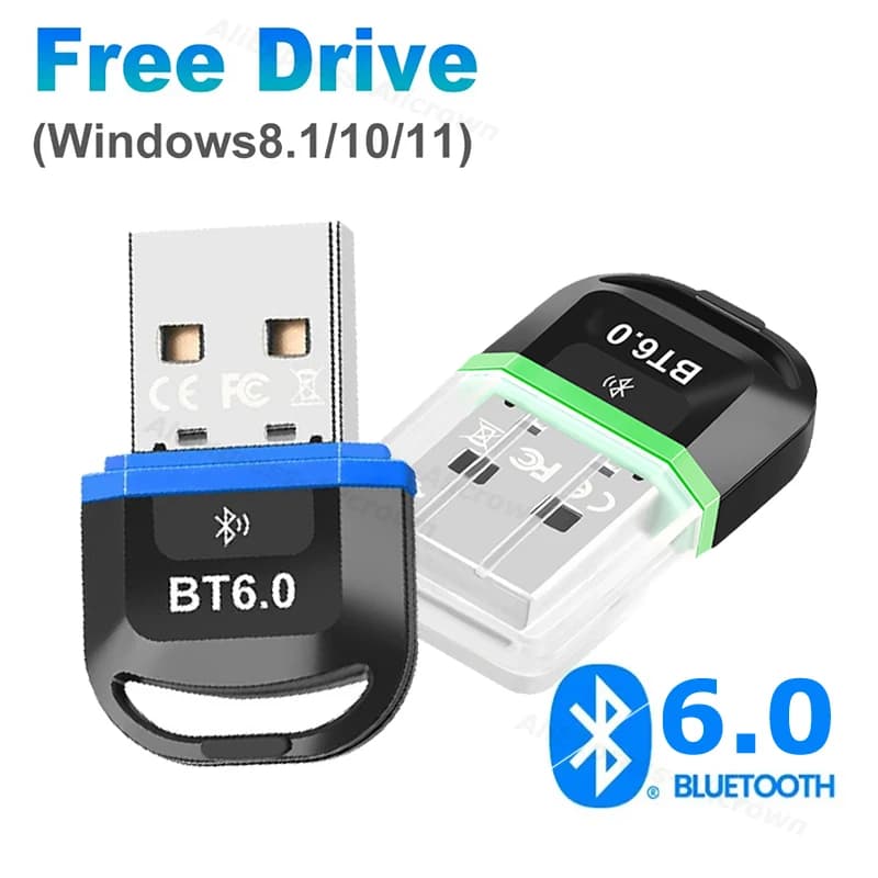 Adattatore Bluetooth 6.0 Trasmettitore audio wireless Ricevitore Dongle USB per cuffie per auto Driver per altoparlante gratuito per Windows 8.1/10/11