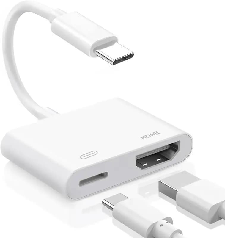 Gourde Adattatore da USB C a HDMI/PD 2 in 1 per iPhone 15/16,100 W Connettore schermo di sincronizzazione 4K a ricarica rapida per iPhone a proiettore HDTV