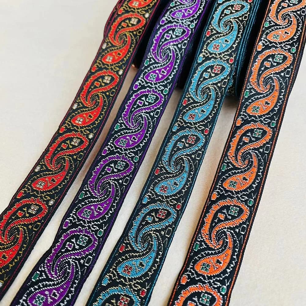 10Yards/Lots nastro Jacquard intrecciato 2.4cm sfondo nero motivo Paisley blu LS-3559