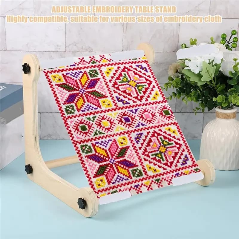 A93Z Cross Stitch Hoop Wood Embroidery Holder With Adjustable Embroidery Table Stand For Lap Or Table Top