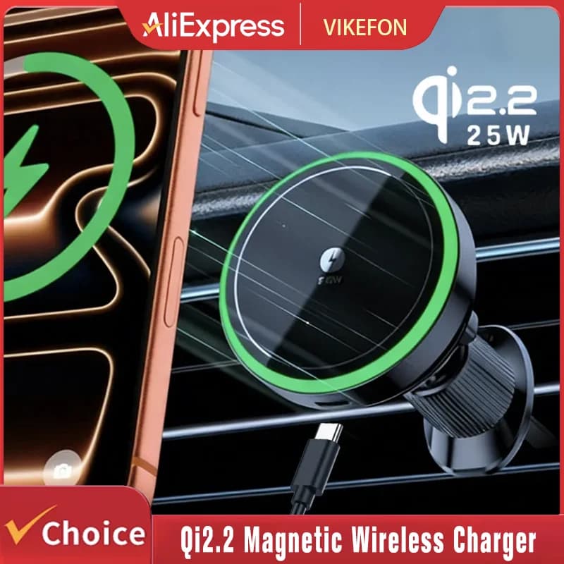 Qi2.2 25W Wireless Magnetic Charger for Auto with Cooling Fan for iPhone Magsafe 17 16 15 14 13 12 Pro Max Quick Charging