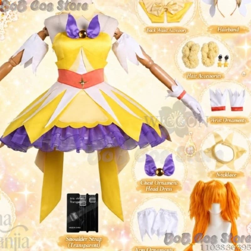 Gioca! Costume da Principessa Pretty Cure, Abito Giallo Kirara Amanogawa Mahou Shoujo, Parrucche Lolita Y2K per Halloween, Comic Con e Festival
