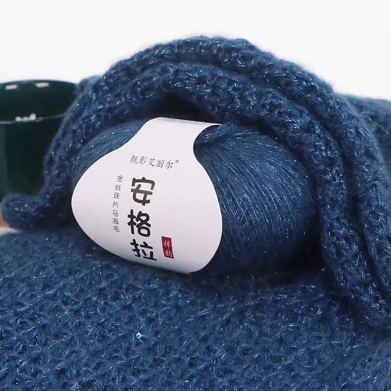 25g Handcrafted Crochet Yarn for Spring/Summer Lightweight Shirts and Scarves Blend of Mohair with Gold Sequins