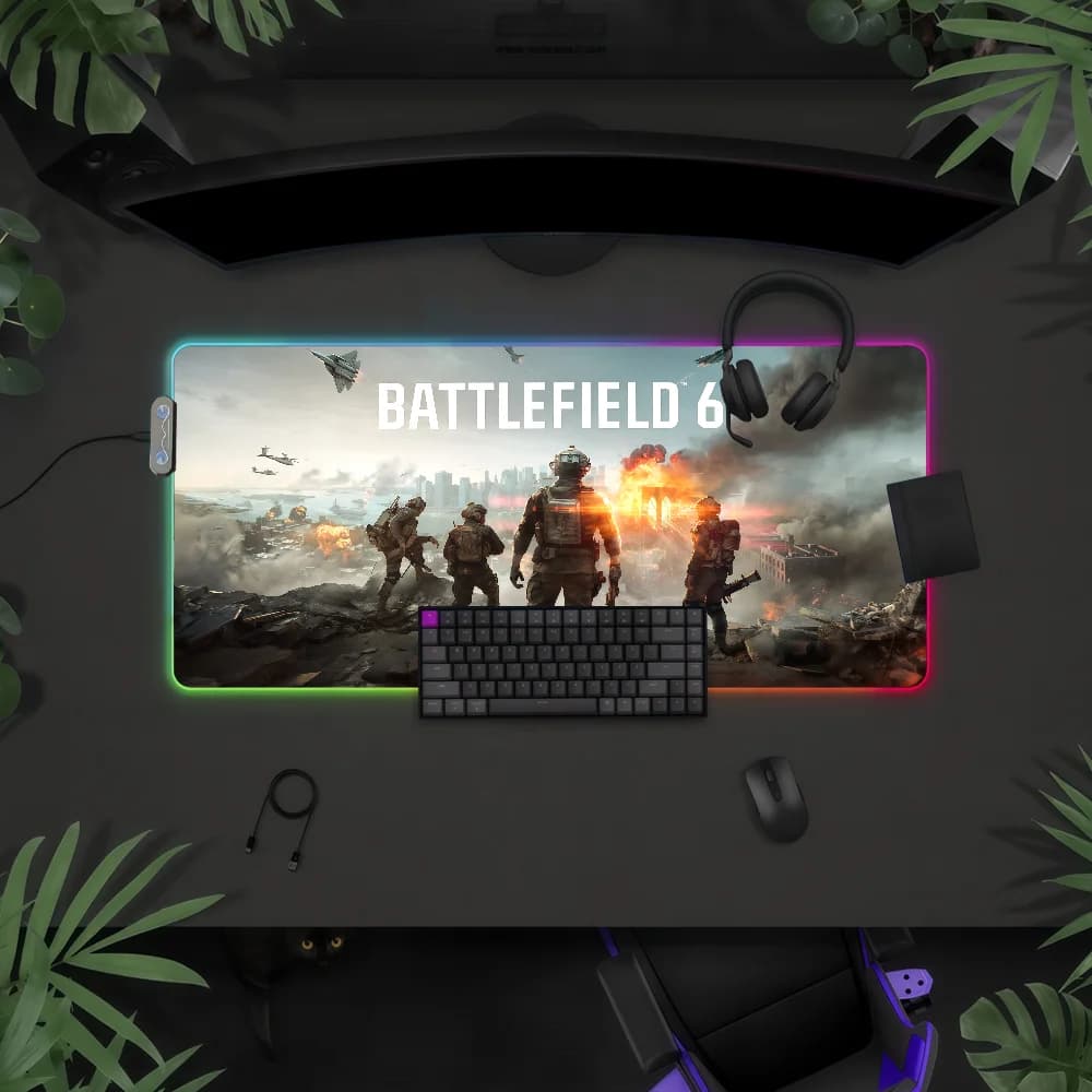 Tappetino per mouse Game B-Battlefield 6, impermeabile, con luce LED RGB, tastiera da gioco colorata, copertura antiscivolo, superficie per tappetino da scrivania