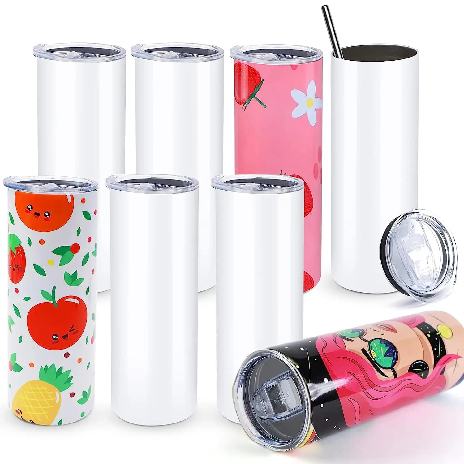 HTVRONT 8 bicchieri per sublimazione in acciaio inossidabile da 20 OZ, bicchieri per sublimazione dritti e magri, tazze fai da te vuote con carte per sublimazione