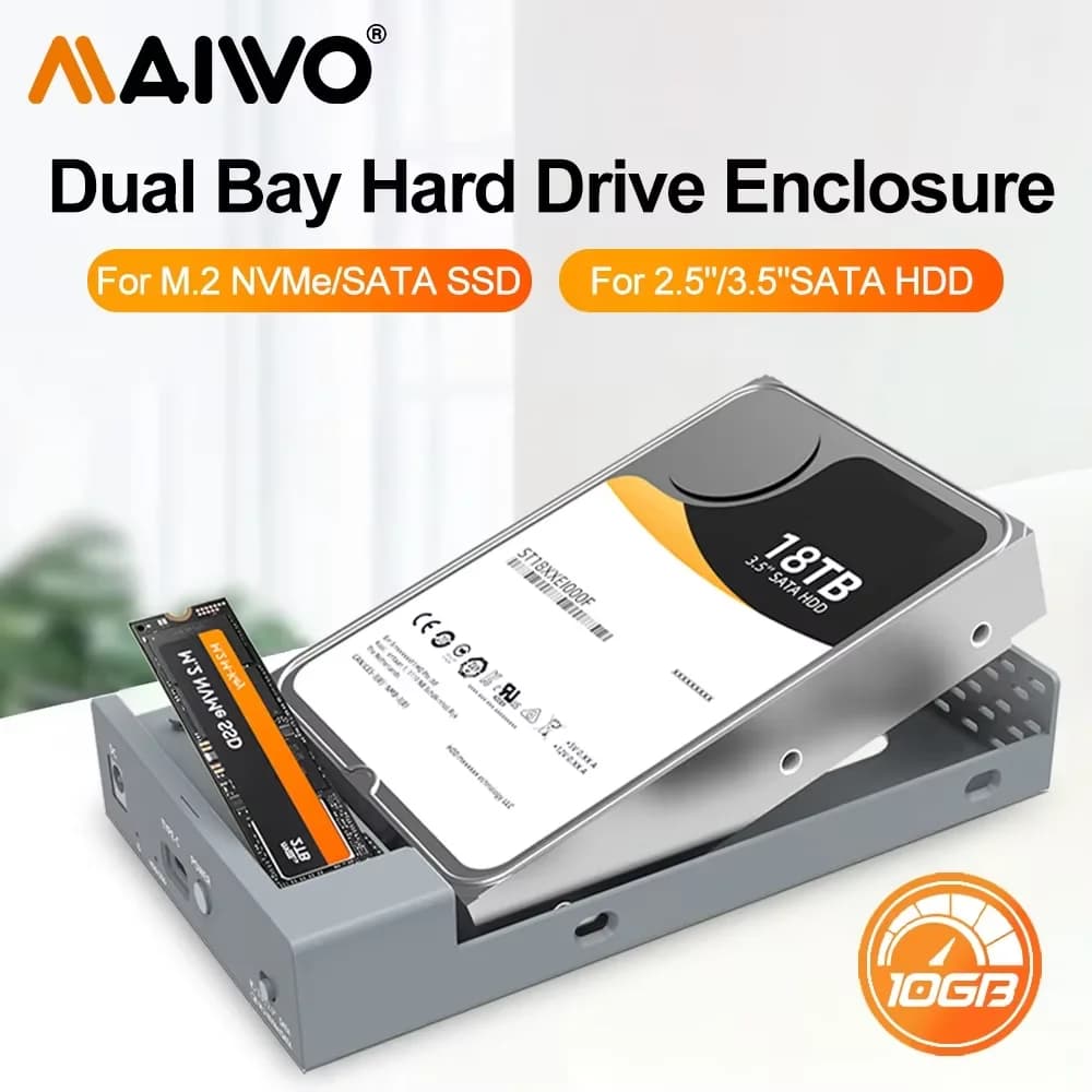 Custodia SSD MAIWO M.2 NVMe NGFF Custodia SSD portatile M.2 PCIe da 10 Gbps Custodia HDD di archiviazione esterna da 2,5 "3,5" per custodia USB C PC portatile