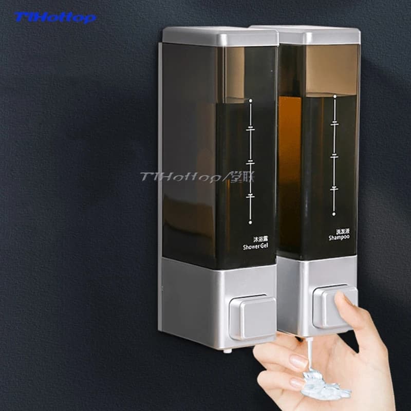 Dispenser di sapone manuale a parete per bagno dell'hotel, scatola di gel doccia a doppia testa per scatola dispenser di sapone