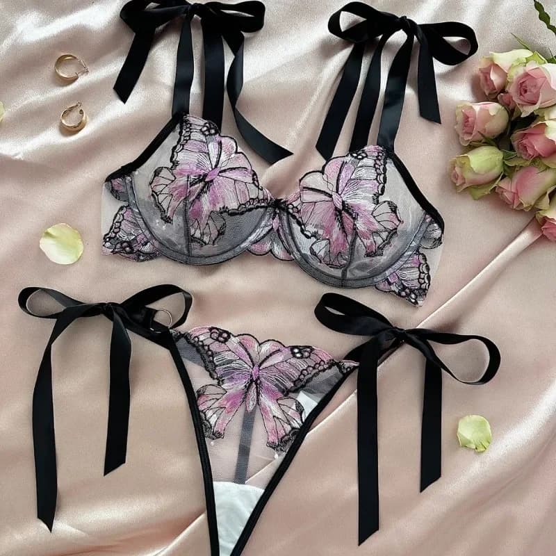New Butterfly Embroidered Zipper Girls Underwear Set Women Sexy Lingerie Push Up Clothing For You