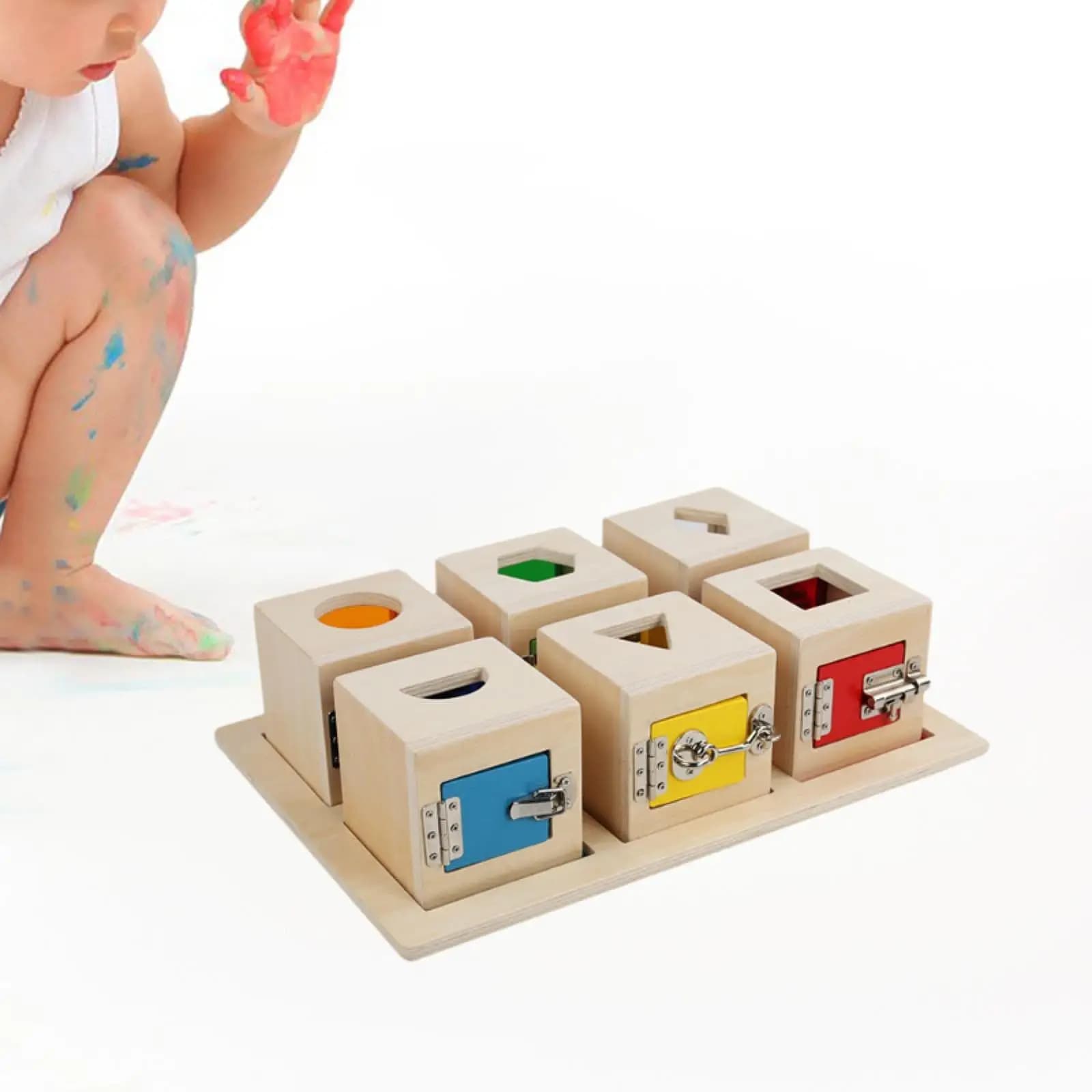 Montessori Lock Box Toy Puzzle Toys Parent Child Interactive Toy Easy to Carry Cognition Game Busy Board for Ages 1-3 Children