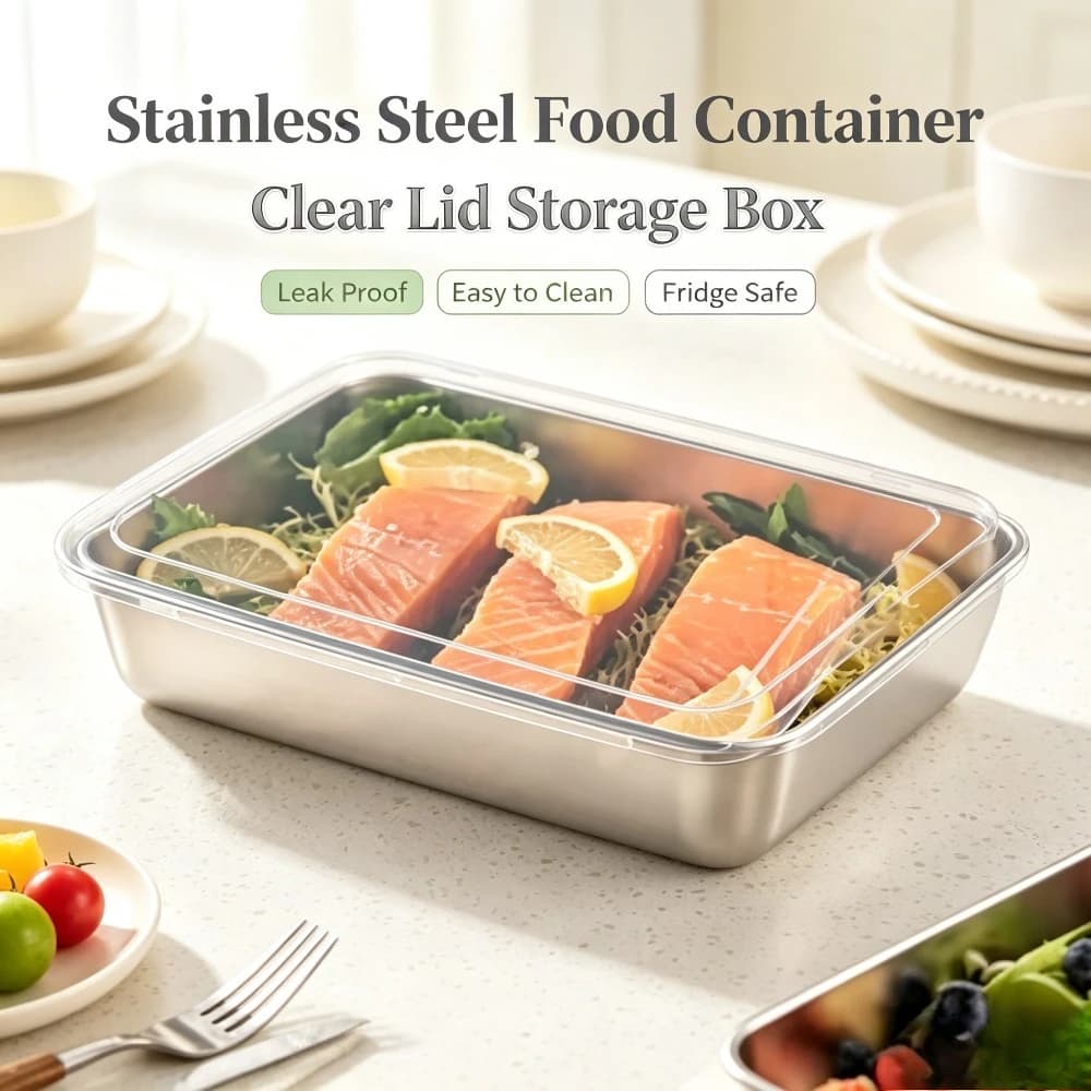 3Pcs Stainless Steel Food Storage Containers Leakproof Stackable Lunch Boxes with Clear Lids for Camping Home Meal Prep Kitchen