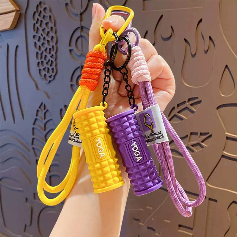 Foam Roller Fitness Keychain For Bag Silicone Gym Workout Gifts Outdoor Backpack Pendant Decoration For Gym Lovers Bag Charm