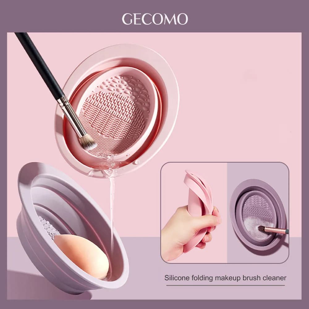 GECOMO Ciotola e tappetino per la pulizia dei pennelli per trucco in silicone morbido pieghevole colorato, adatto per la pulizia dei pennelli per soffio di cipria e ombretto