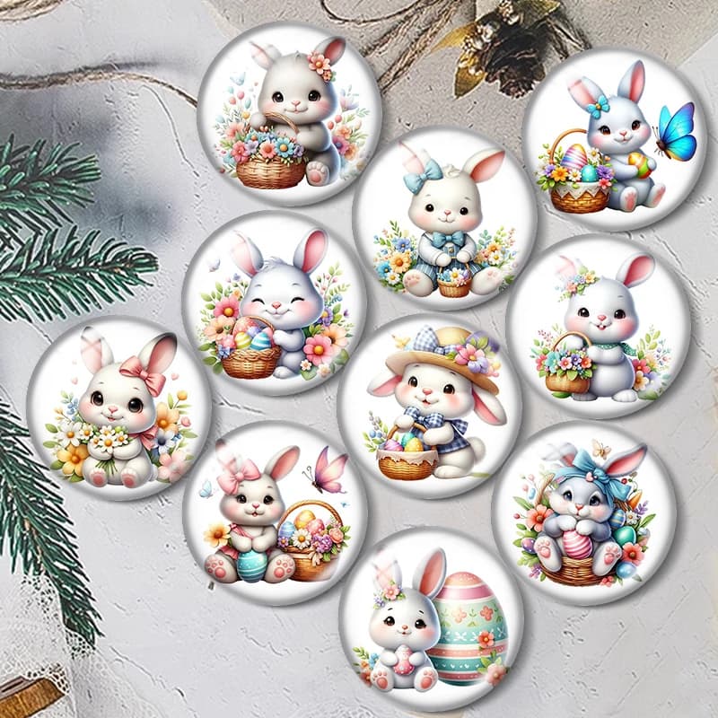 Fiore Uovo di Pasqua Coniglio 12/18/20/25mm cabochon in vetro braccialetto anelli pendenti per gioielli demo orecchini retro Creazione di risultati