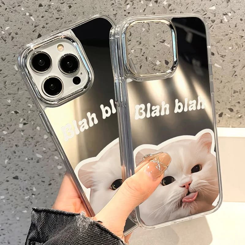 Custodia per telefono con specchio per trucco di lusso per iPhone 17 16 Pro Max 11 13 15 14 12 Air XS XR Cute White Cat Cover Fundas
