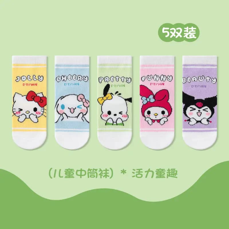 5 paia di calzini da ragazza Hello Kitty Pochacco Kuromi Primavera Autunno Cinnamoroll Anime Kawaii Calzini in cotone traspiranti Pochacco