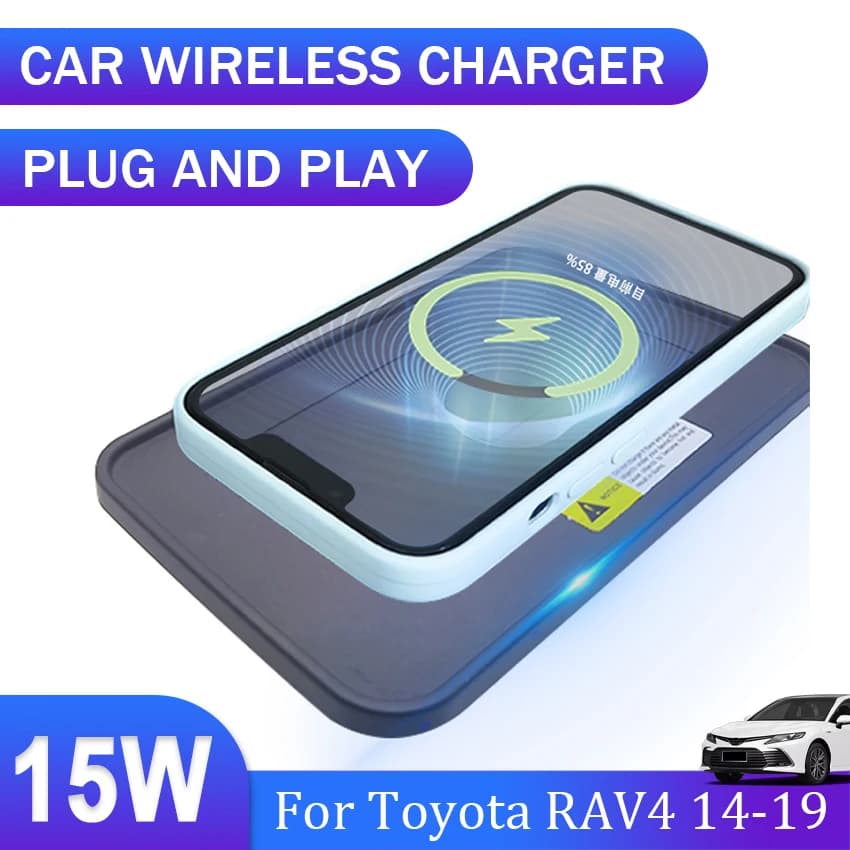 Caricabatterie wireless da 15 W, pannello di ricarica rapida speciale per telefono QI a bordo Accessori per auto per Toyota RAV4 2014 2015 2016 2017 2018 2019