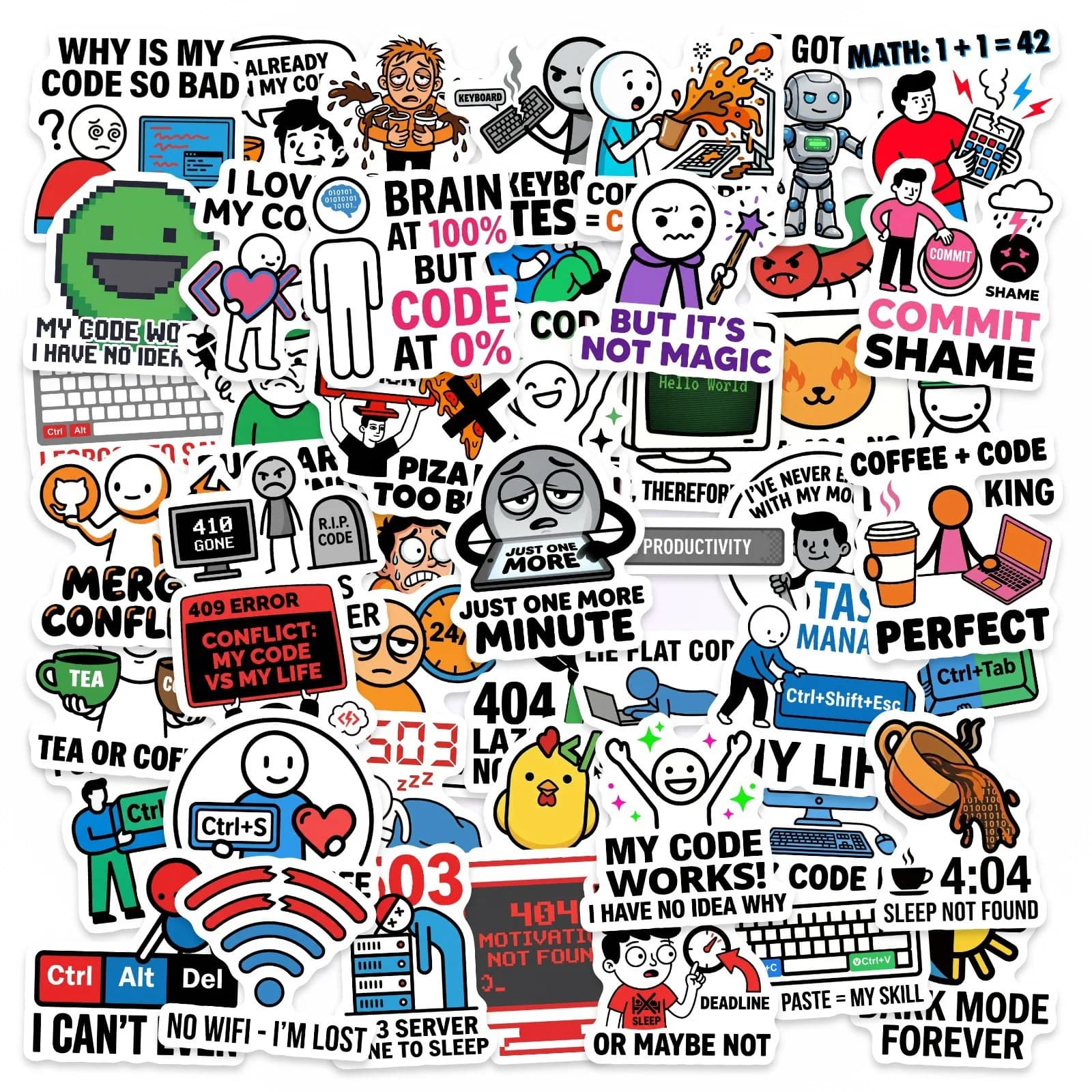 50PCS Programmers Fun MEME Stickers Code BUG Funny Graffiti Can Decorate Laptop Phone Case iPad Waterproof Stickers Kids Toy