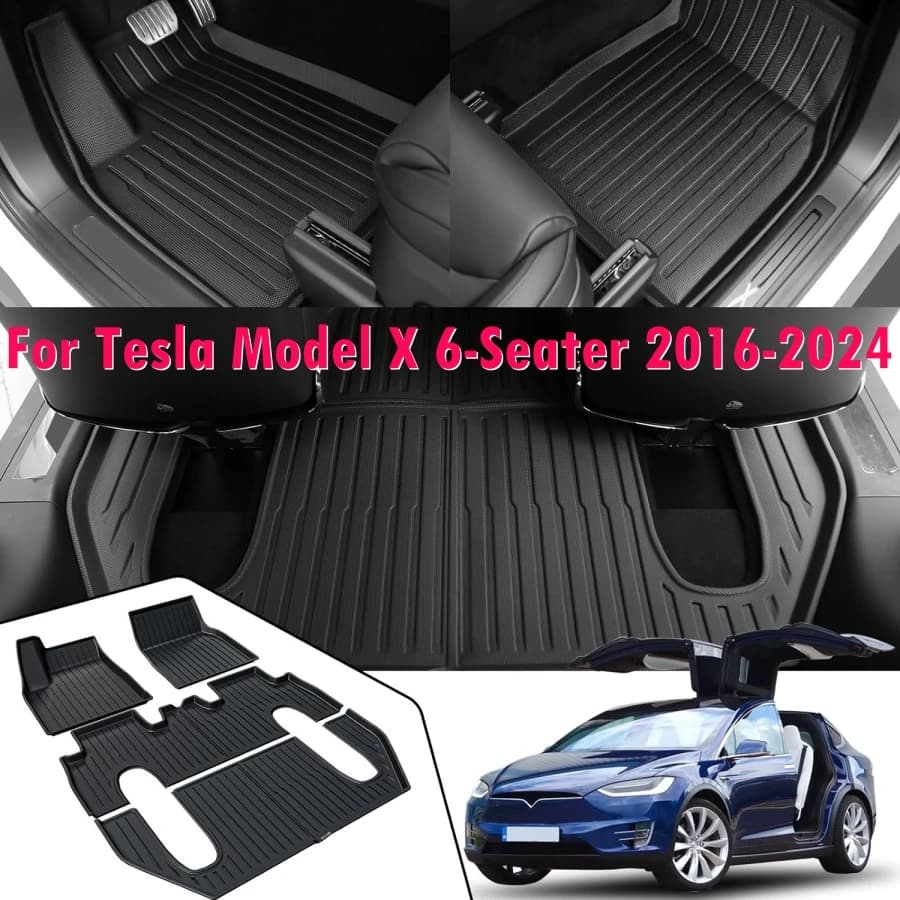 Tappetini interni per Tesla Model X 2016-2024 a 6 posti, Tappetini per bagagliaio Frunk Fodere per carico Fodere per pavimenti adatte per Tesla Model X 6-S
