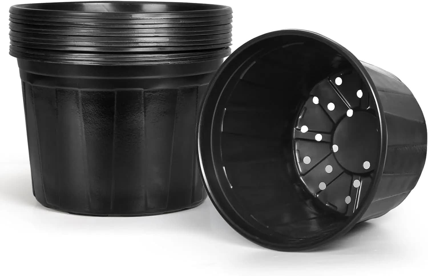 Vasi Flessibili in Plastica da 2/3/5/7 Galloni con Fori di Drenaggio, Contenitori per Vivaio da Esterno (10 pezzi - 7 Galloni)