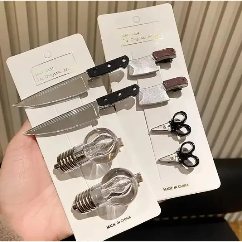 Creativo Strano Coltello Fermagli Per Capelli Forbici Simulate Lampadina Cibo Forcelle Per Ragazze Hairclip Punk Barrette Copricapi Accessori