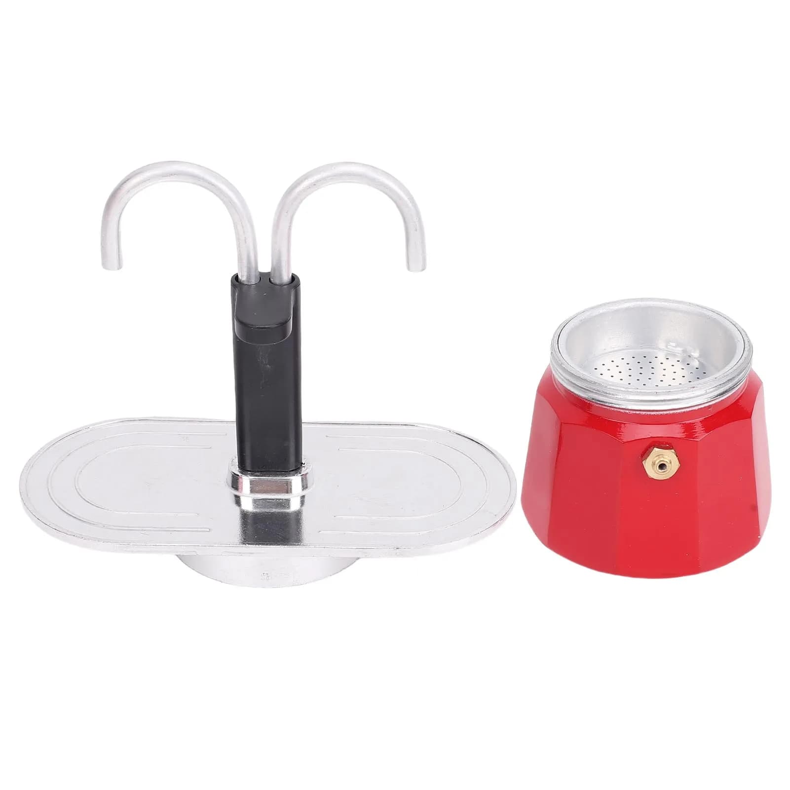 Caffettiera da 2 tazze Caffettiera da 2 tazze Caffettiera da stufa a doppio tubo da 100 ml in lega di alluminio rossa per caffettiera da viaggio a casa