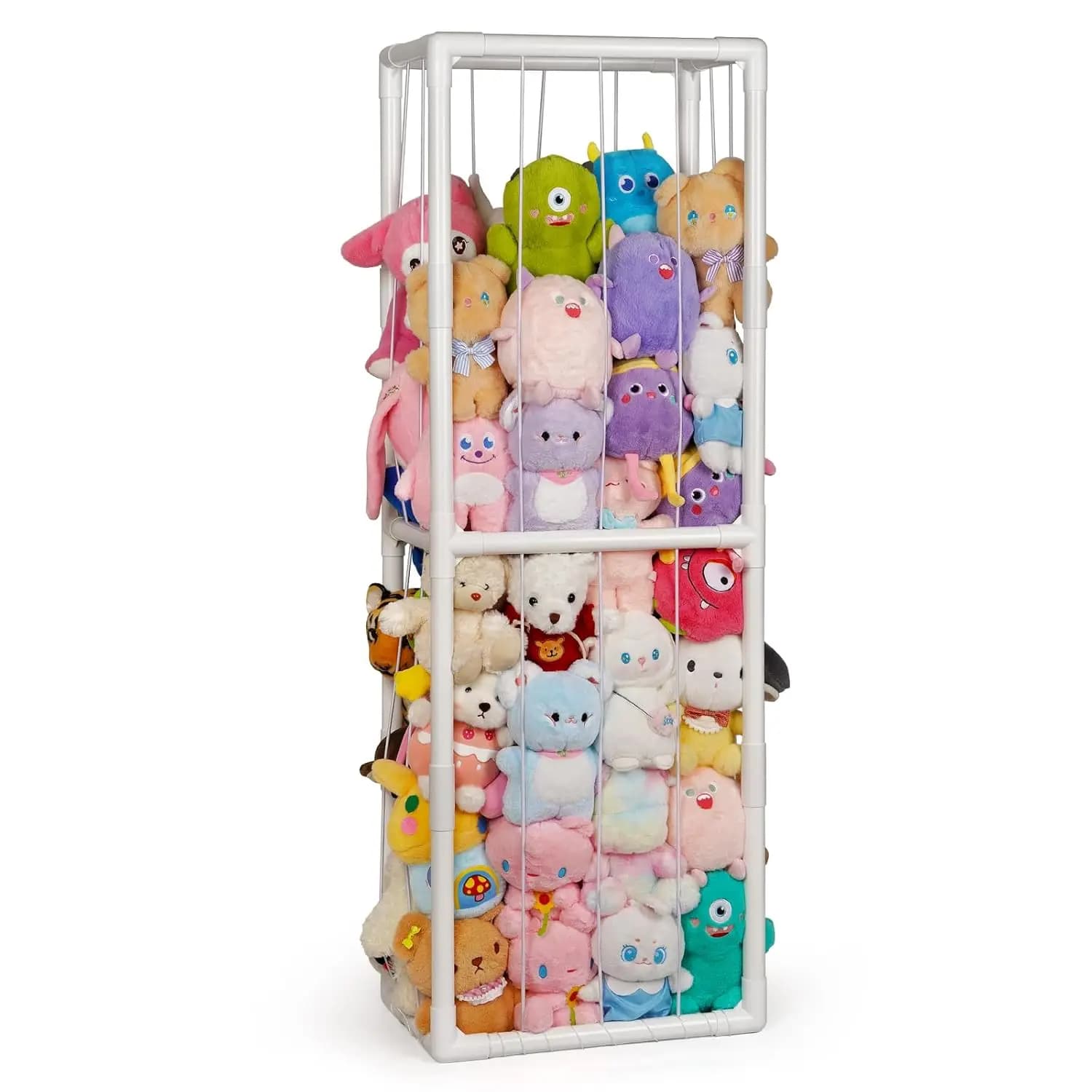 Contenitore Grande per Peluche a Tema Zoo, Salvaspazio in PVC con Elastici per Sala Giochi, Camera da Letto, Asilo Nido (Bianco 1)