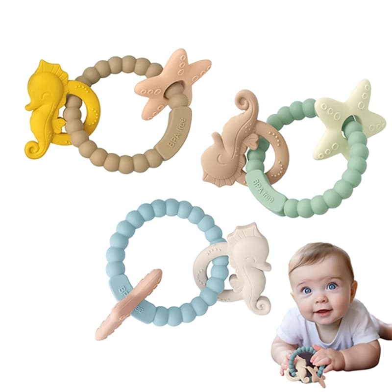 1PC massaggiagengive in Silicone Baby Marine Animal Shape anello massaggiagengive in legno regalo per bambini BPA Free Silicone articoli per bambini giocattolo per la dentizione del bambino