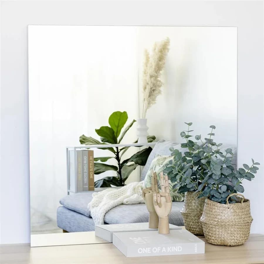 Grande specchio da bagno a parete senza cornice, lusso, vetro, alluminio, struttura in legno/metallo, camere d'albergo