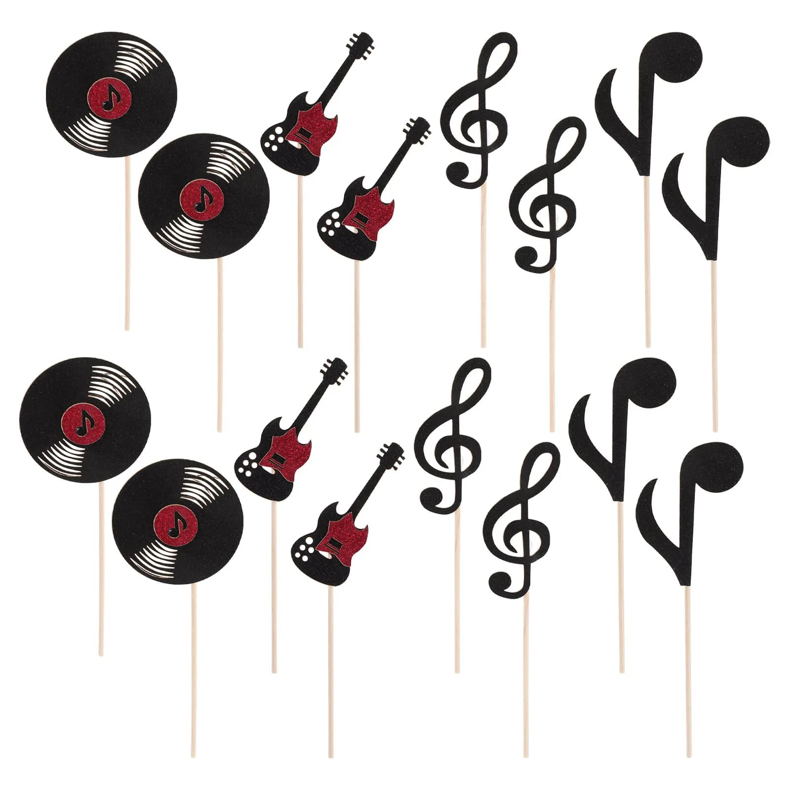 24 Pezzi Topper per Cupcake con Simboli Musicali, Chitarra, Giradischi, Agitatori per Bevande, Decorazioni per Feste a Tema Musicale