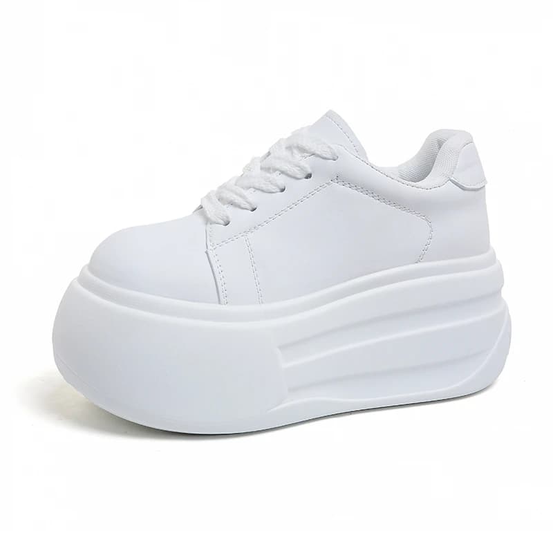 2026 8CM Women's Autumn Thick Bottom Shoes Breathable Microfiber Leather Vulcanize Flat Platform Sneakers White Walking Shoes