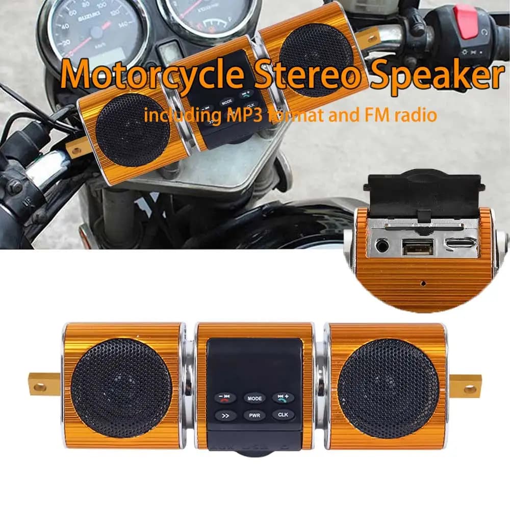 Radio FM per moto, lettore musicale MP3 compatibile con Bluetooth, scheda USB TF, altoparlante stereo impermeabile per barre da 9,84-11,02 pollici