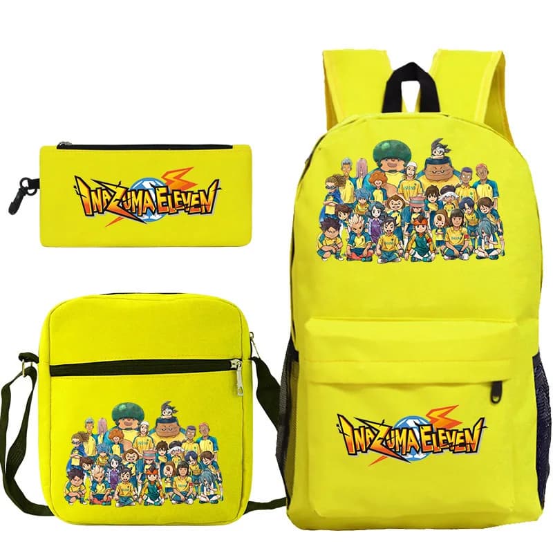 Zaino per bambini 3 pezzi Set Inazuma Eleven Go Stampato Cartone animato Primario Ragazzi Ragazze Zaino Anime Gioco Borse a tracolla per bambini Astuccio