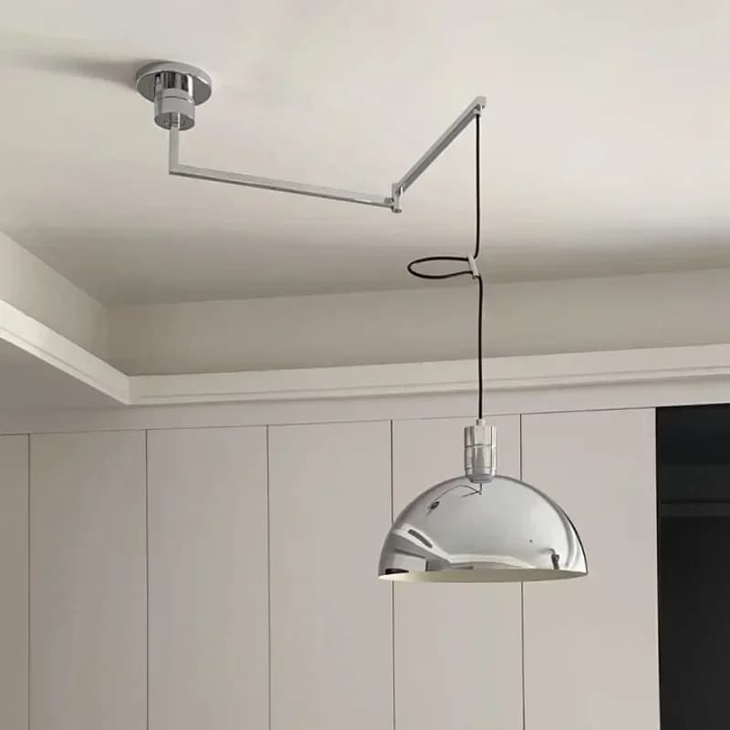 Lampadario a sospensione vintage cromato Shift Telescopico a palo lungo Lampade a sospensione singole Cucina Cafe Tavolo da pranzo Lampadario regolabile