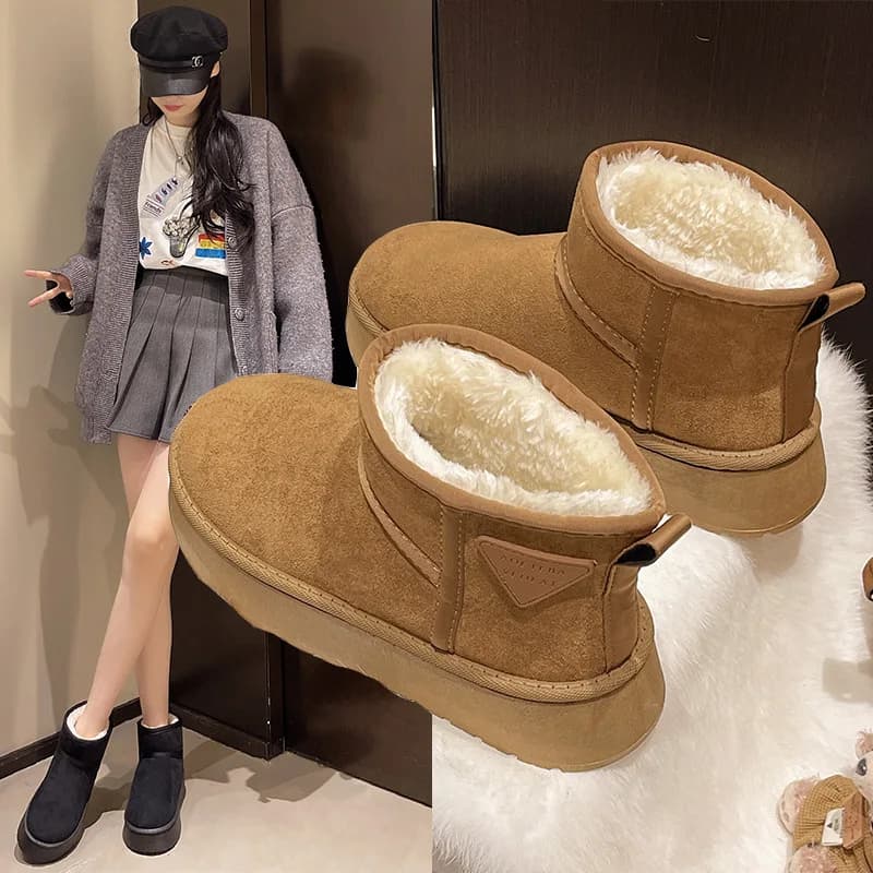 Stivali da neve invernali di grandi dimensioni Scarpe da pane integrate in pelliccia foderata in pile da donna Stivali di gomma casual con fondo spesso per l'uso quotidiano