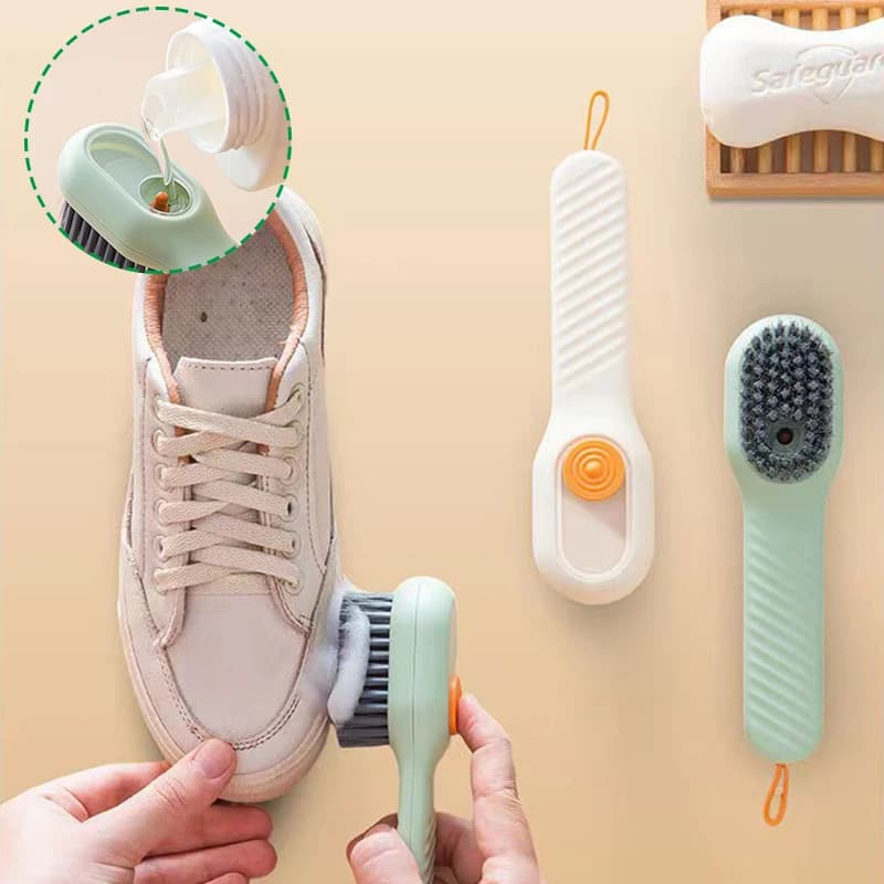 Spazzola Multifunzionale per Pulizia Scarpe con Dispenser di Liquido, Manico Lungo, Setole Morbide, Non Danneggia le Sneakers, per Uso Domestico e Lavanderia