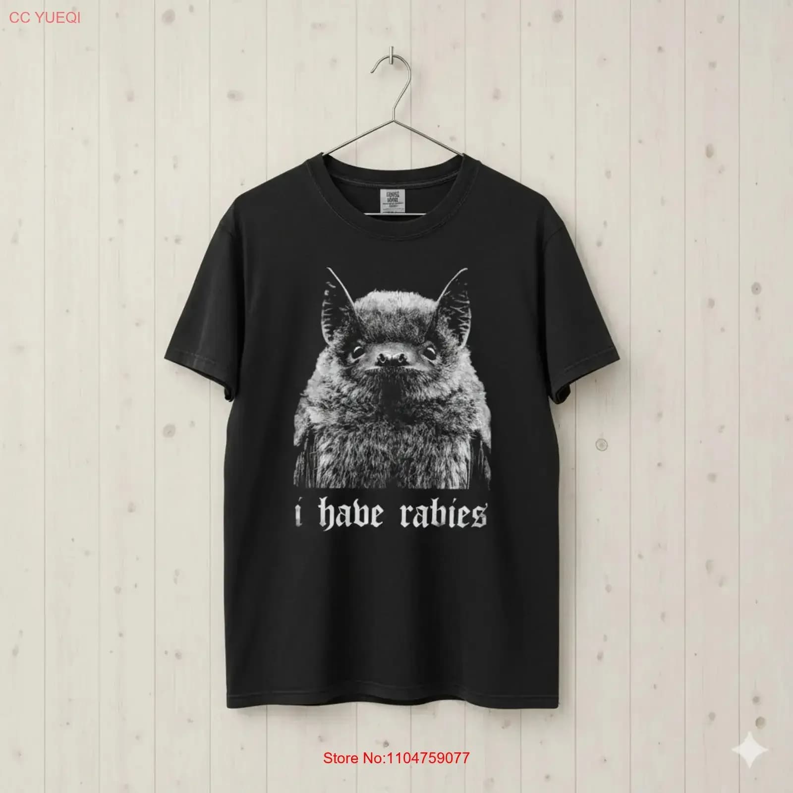 T-shirt I Have Rabies Bat, stile Gothic Dark Humor S298, vintage, lavato, versatile, confortevole, elasticizzato, streetwear alla moda