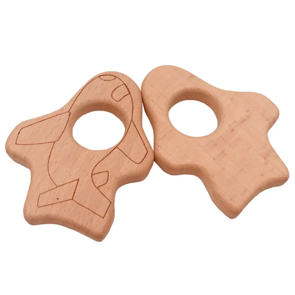 2Pcs Baby Teething Accessories Airplane Shape Natural Wooden Teether Smooth Edges Safe Non-Toxic Infant Teeth Grinding Tool