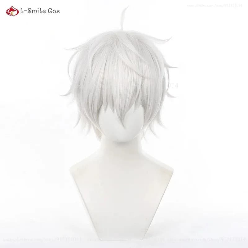 Parrucche anime cosplay Nagi Seishiro corte argento bianco da 30 cm Capelli sintetici resistenti al calore + cappuccio per parrucca