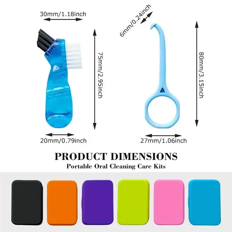 Dental Cleaning Kit with 1 Mirror 1 Travel Denture Brush and 1 Brace Extractor for Oral Care at Home and Travel Use