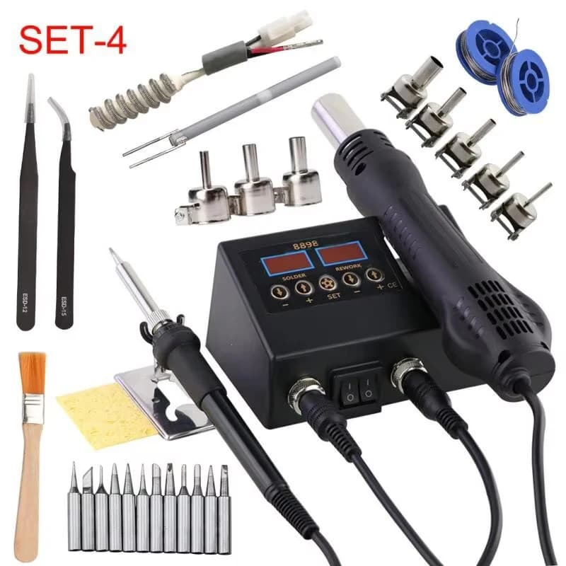 8898 Electric Heat Gun Soldering Iron 2-in-1 Dual Digital Display Welding Station Maintenance Tool with EU Plug
