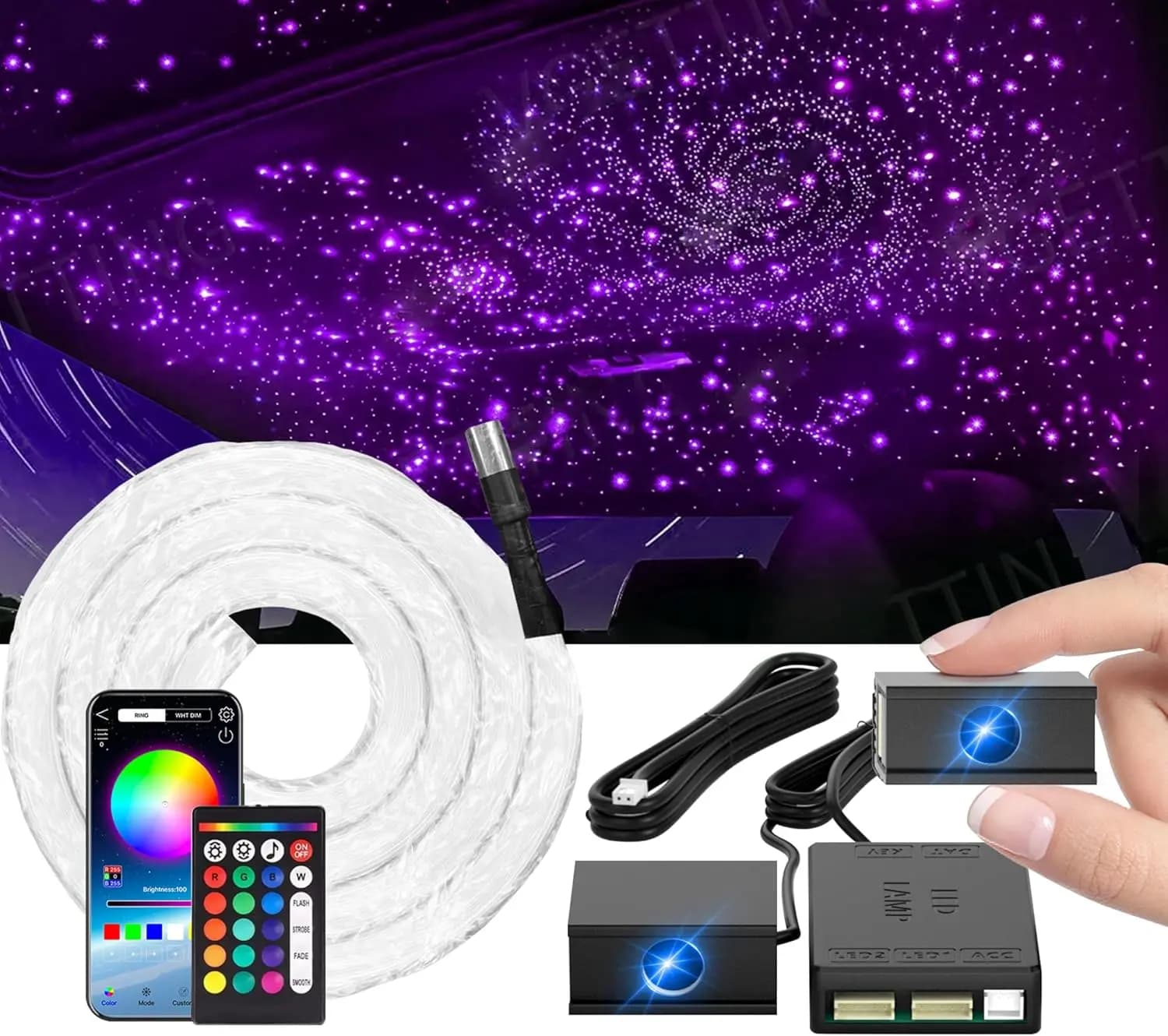 1800 Luci a Fibra Ottica RGBW per Soffitto Auto con Controllo APP/Telecomando, Facile Installazione