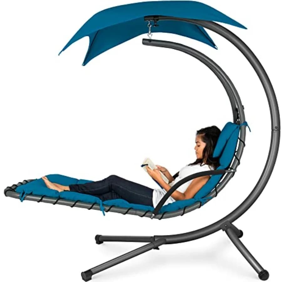 Curved chair in outdoor steel with integrated cushion and removable cover - Blue Floor