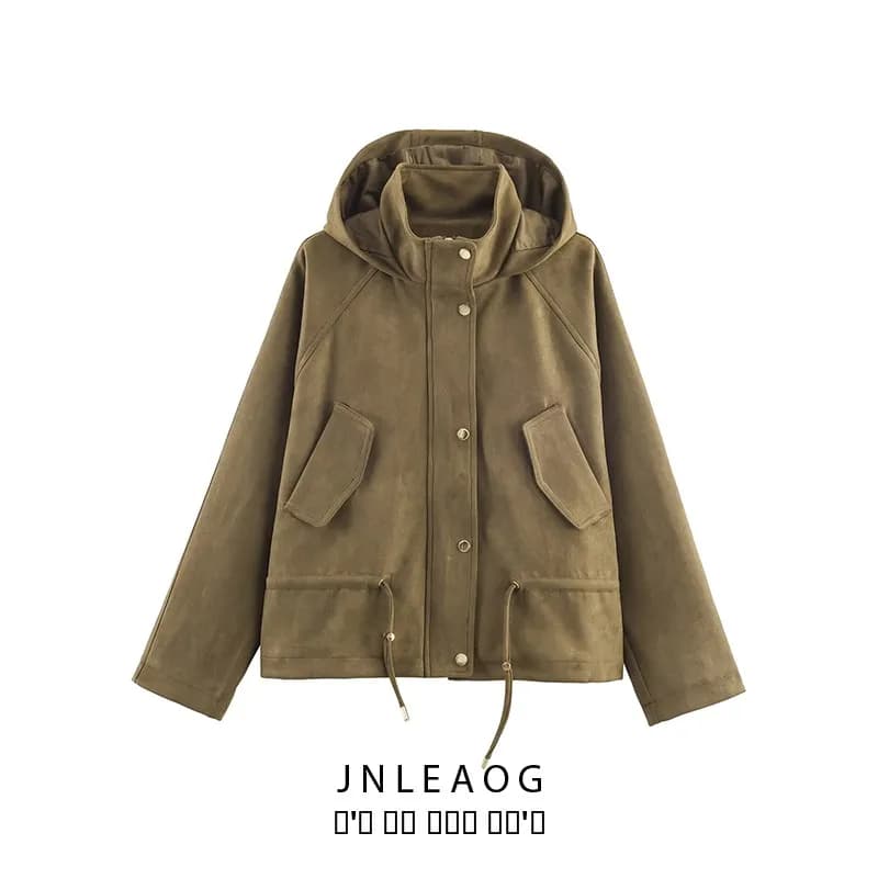 JNLEAOG Nuova Giacca Autunnale da Donna con Cappuccio Effetto Pelle Anti-Pelliccia, Cappotto Corto in Poliestere, Giacca da Donna