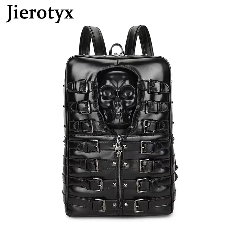 JIEROTYX borsa da viaggio stile Punk per donna e uomo Black Skull Daypack zaino fibbia per cintura Decor scheletro borse gotiche grandi