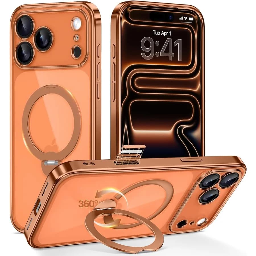 Custodia per telefono con supporto magnetico Spin 360 per iPhone 17 Pro Max con protezione militare e supporto ad anello integrato compatibile con Mags