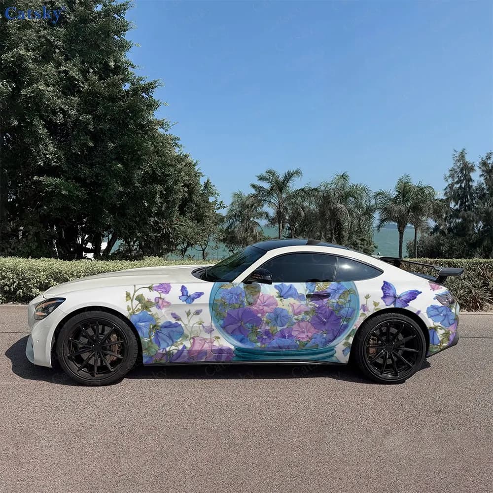 2 Pezzi Pellicola Vinilica per Auto con Sfera di Cristallo Floreale Viola Sognante, Resistente allo Sbiadimento, Migliora l'Estetica del Veicolo con un Design Artistico Audace