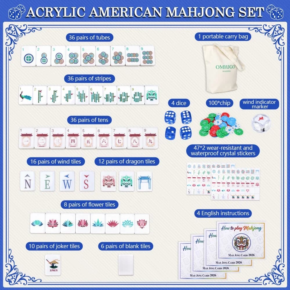 New 4-Layer Engraved American Mahjong Sets 160pcs Acrylic Mahjong Tiles Portable Mah Jongg for Social Activities Leisure Games