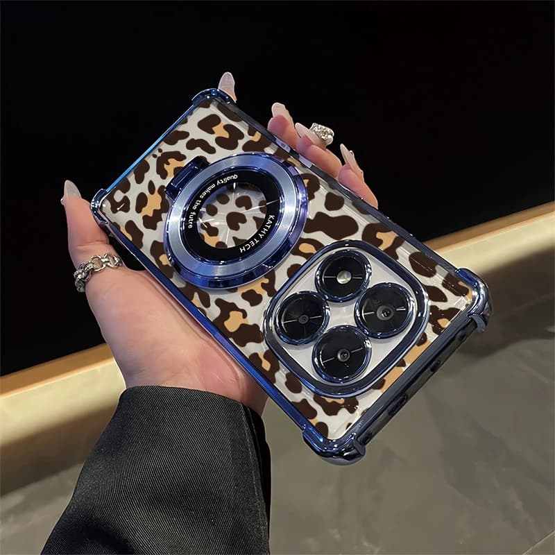 Fashion Leopard Pattern Phone Case For Xiaomi Redmi K40 K40S Stand Holder Cover For Redmi K50 Plating Shockproof Soft Fundas